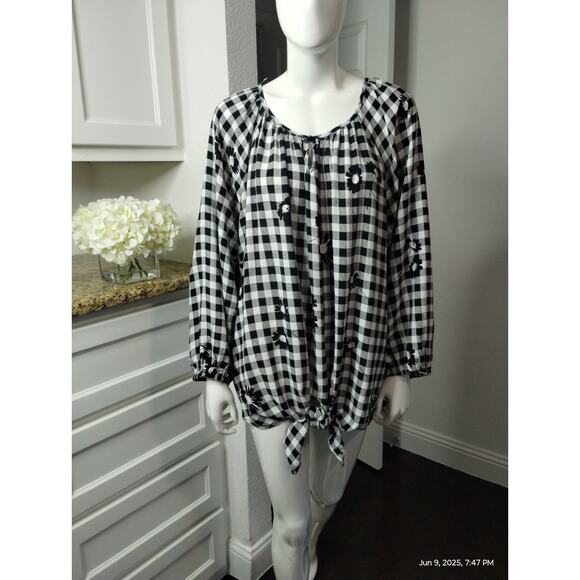 Allison Daley Womens Gingham Floral Front Tie Cottagecore Boho Peasant Top sz 3X - Picture 14 of 16
